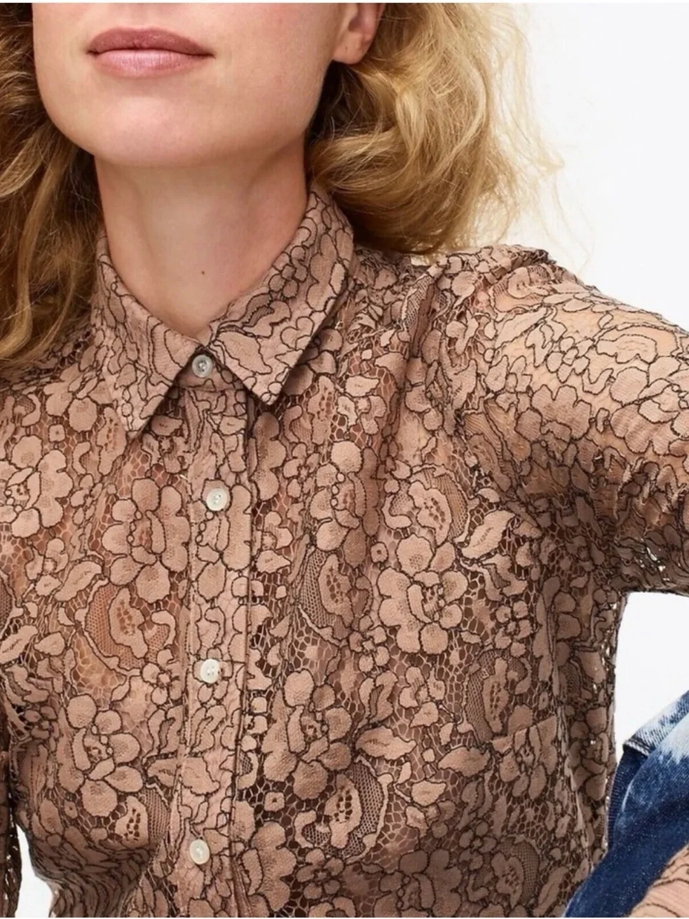 J. Crew Taupe Floral Lace Button-Down Shirt